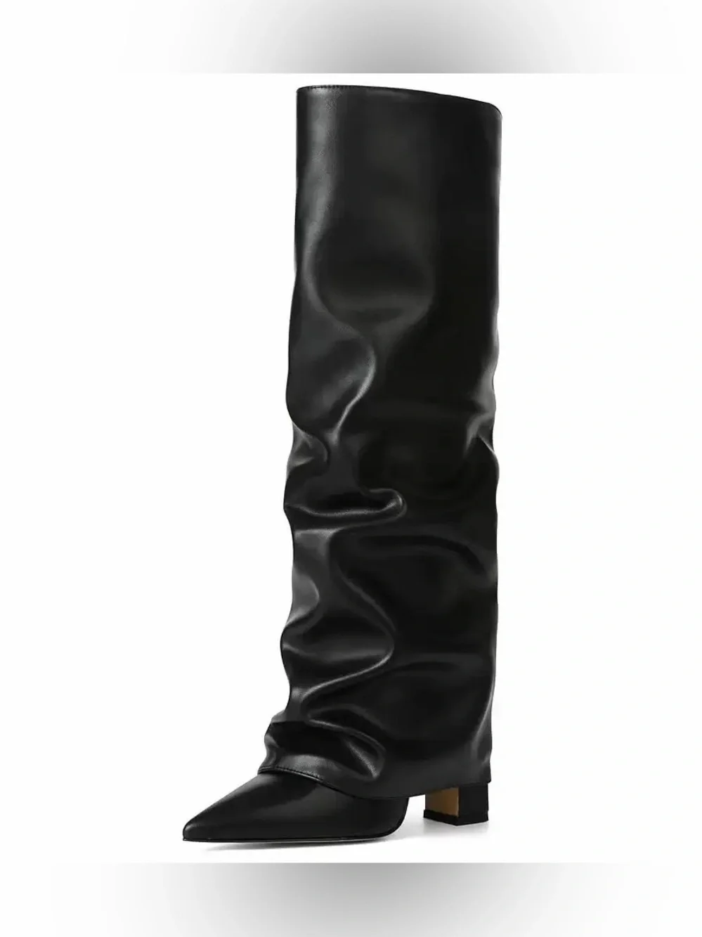 Women's Black Slouch Over-the-Knee Pointed Toe Boots